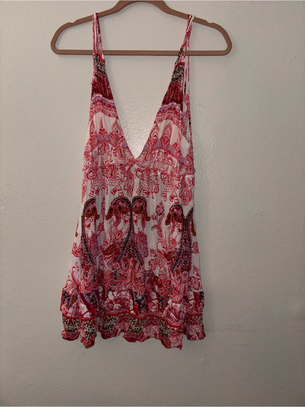 Free People Boho Red Paisley V-Neck Sundress